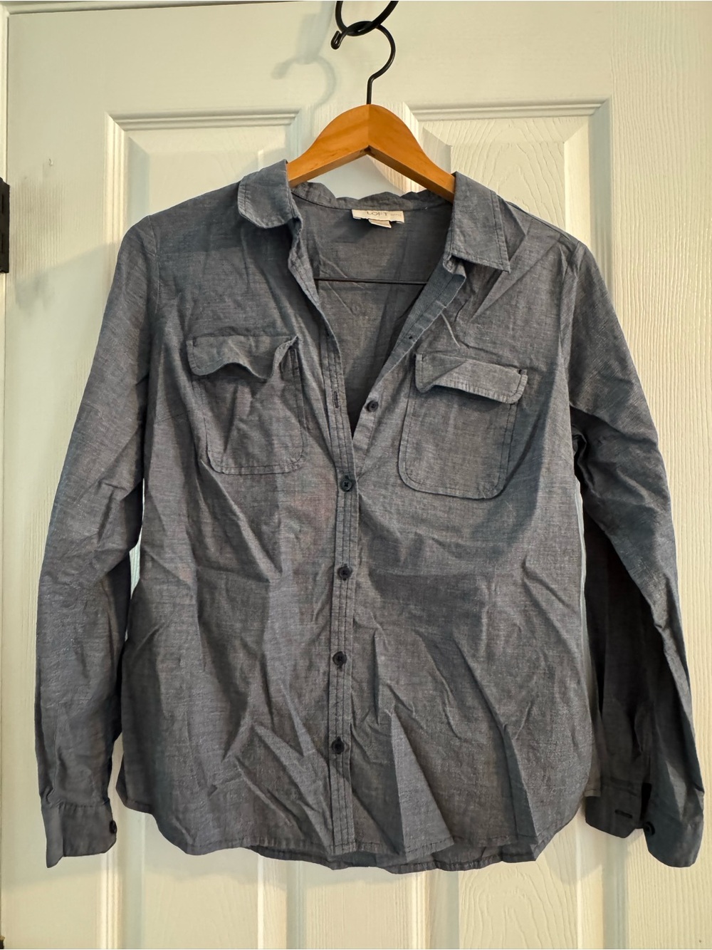 Women's Chambray Button-Up Shirt Jacket - Gray Blue